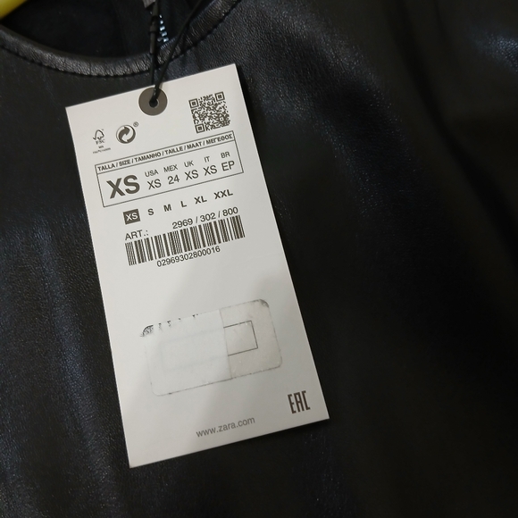 NWT ZARA BLACK RUCHED FAUX LEATHER MIDI DRESS, XS - Picture 3 of 16